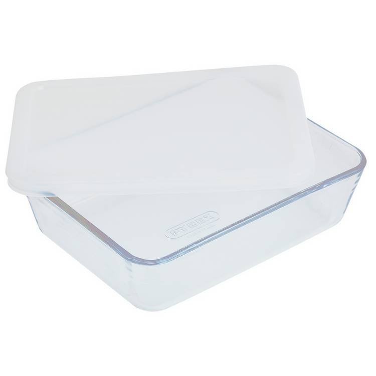 Pyrex set of 2 glass roasters with plastic lids, UK version