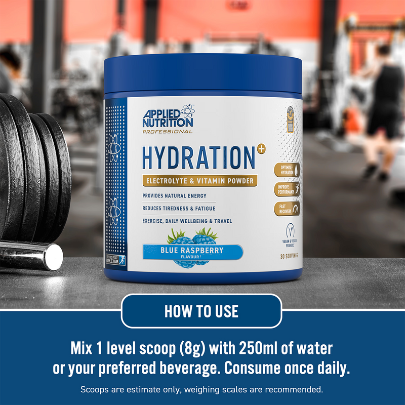 Applied Nutrition Hydration+ powder blue raspberry, UK version