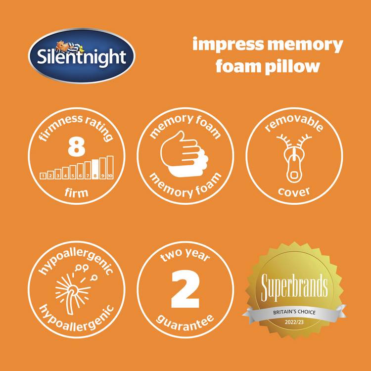 Silentnight memory foam firm pillow 48x74cm, imported from the UK