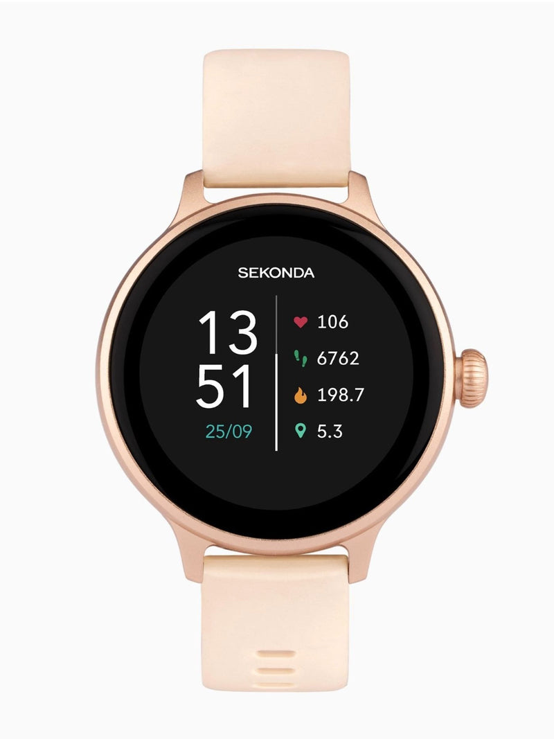 Smart Watch with Pink Silicone Strap, Rose Gold Case, 1.1-inch Display, IP67 Water Resistant