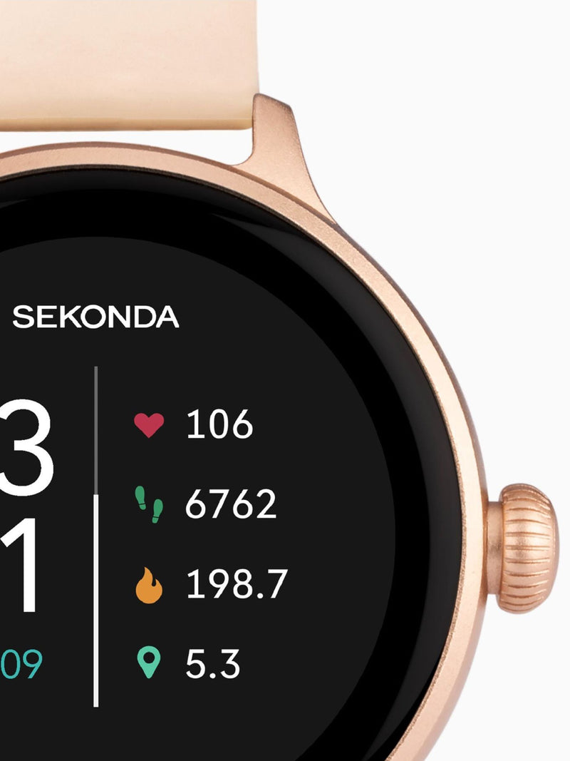 Smart Watch with Pink Silicone Strap, Rose Gold Case, 1.1-inch Display, IP67 Water Resistant