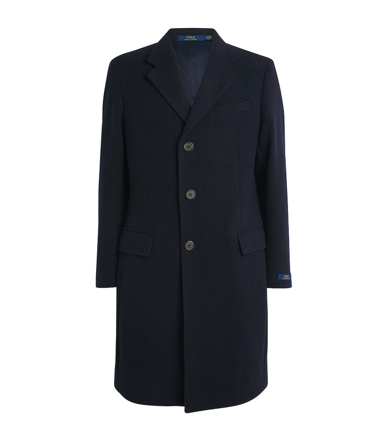 Regular Fit Virgin Wool Overcoat with Notched Lapels