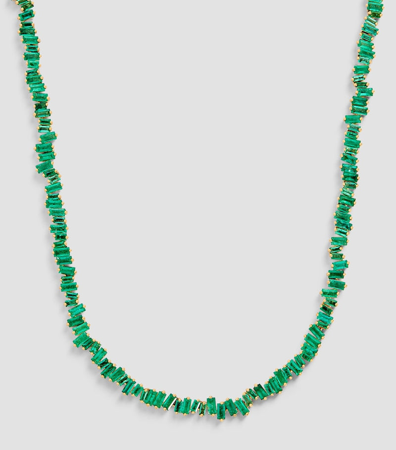 Suzanne Kalan yellow gold emerald tennis necklace, UK version