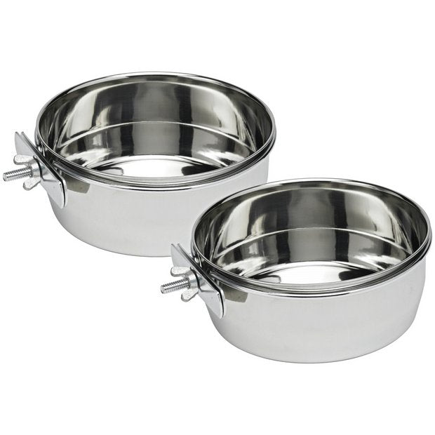Twin pack 800ml stainless steel dog feeder for crates, UK version