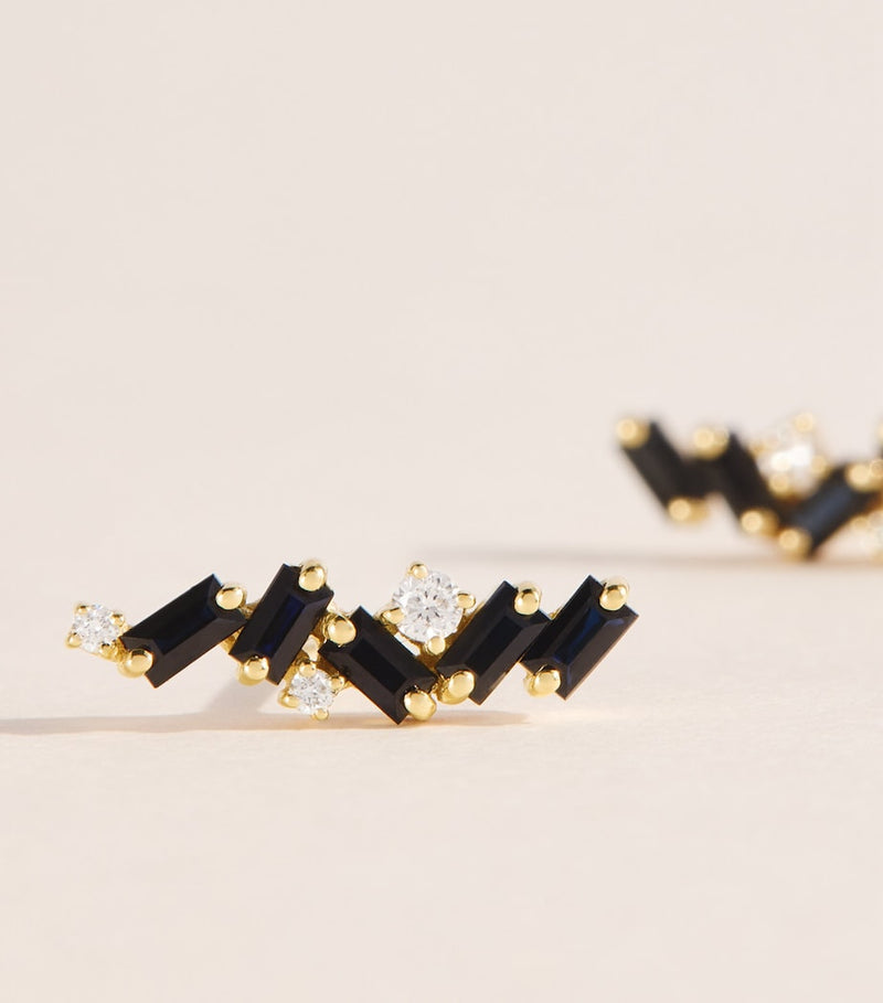 Suzanne Kalan Frenzy stud earrings black sapphires diamonds imported from the UK