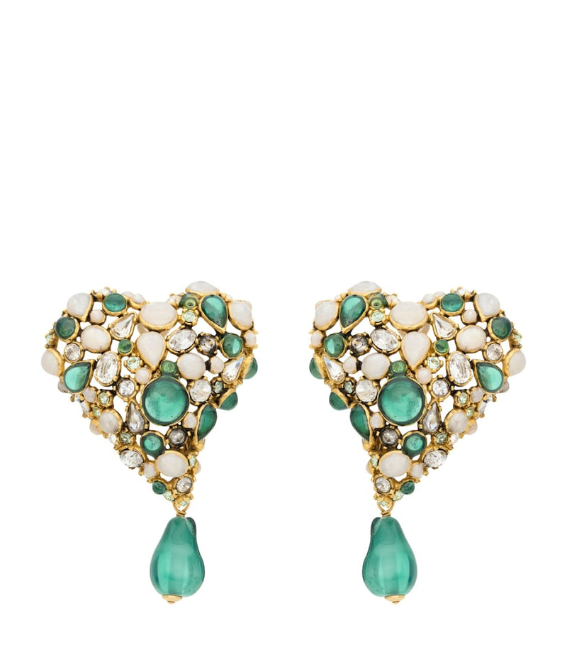 Saint Laurent Crystal Heart clip-on earrings (British brand)