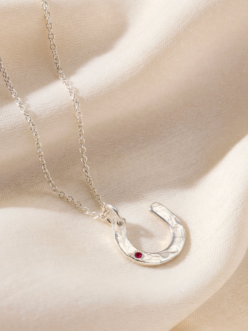 Posh Totty Designs personalised birthstone horseshoe necklace 18 inch chain, UK version
