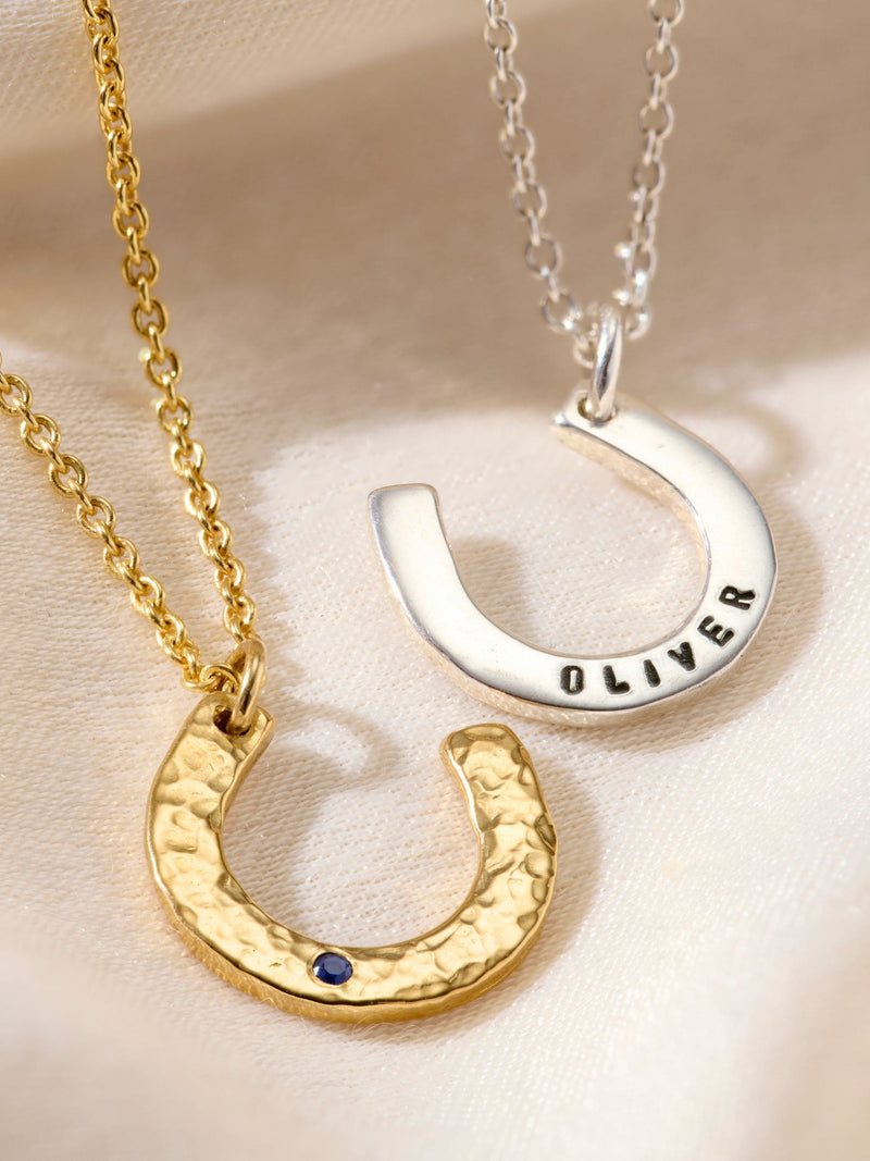 Posh Totty Designs personalised birthstone horseshoe necklace 18 inch chain, UK version