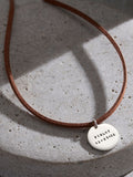 Posh Totty Designs personalised silver disc necklace with leather cord, UK version
