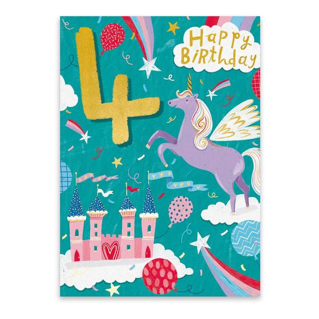 Unicorn Princess Party 4th Birthday Card GOODS M&S
