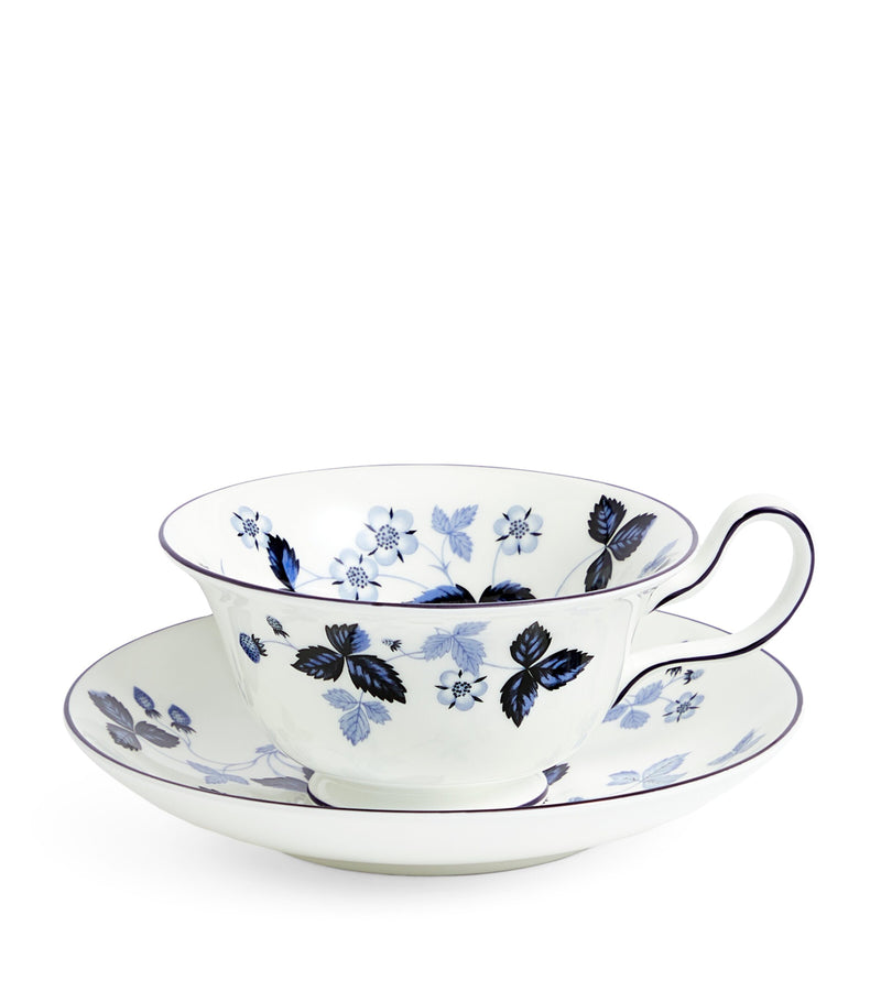 Wedgwood Wild Strawberry Inky Blue teacup and saucer (British brand)