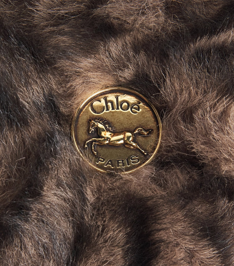 Chloé Shearling Plissé shoulder bag with gold-tone hardware, UK version