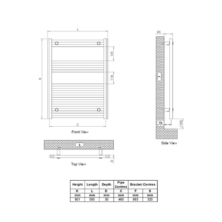 UltraHeat Eco Rail radiator 500x801x30 mm, UK version