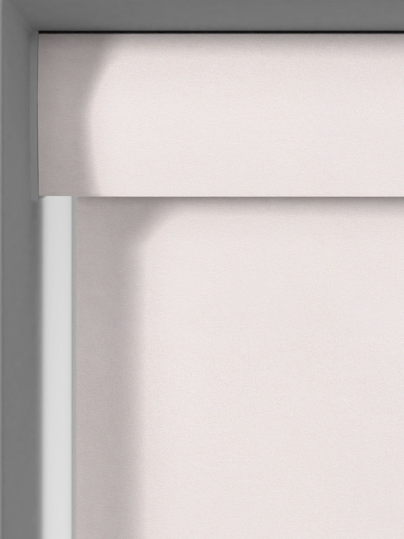 Blush pink Sammi blackout roller blind, imported from the UK
