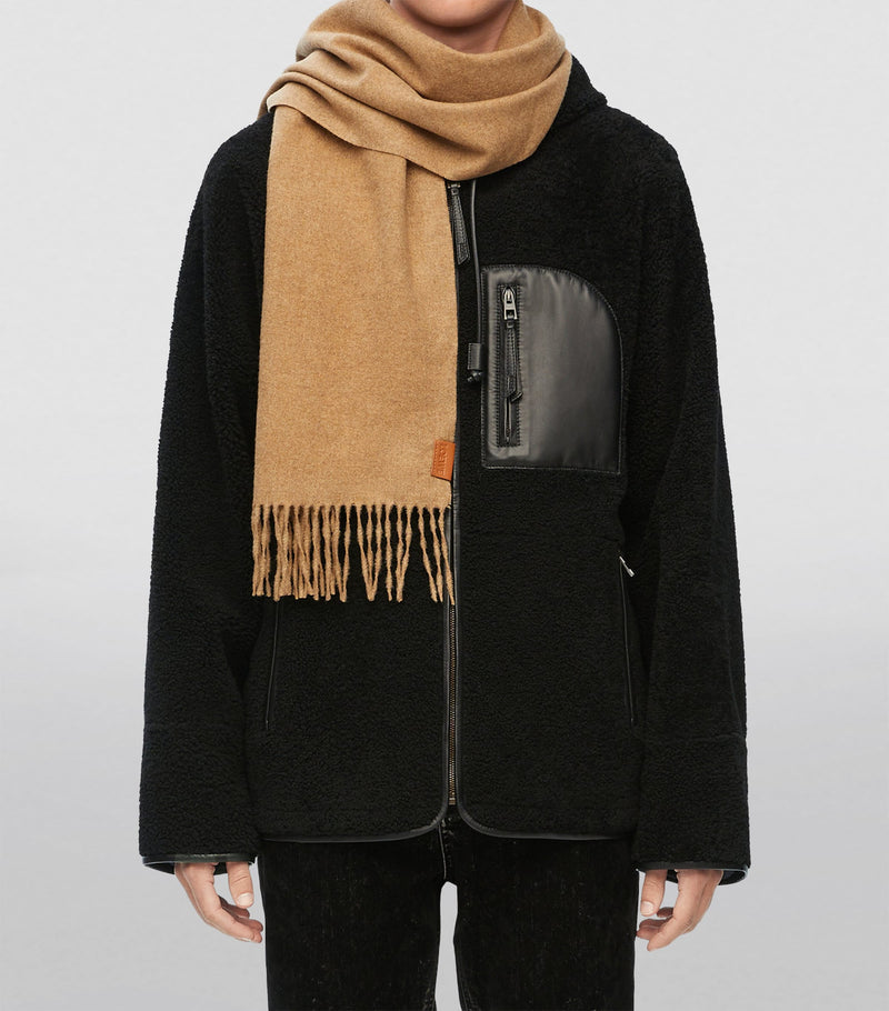 LOEWE Cashmere Scarf in neutral hue with fringed hems, UK version