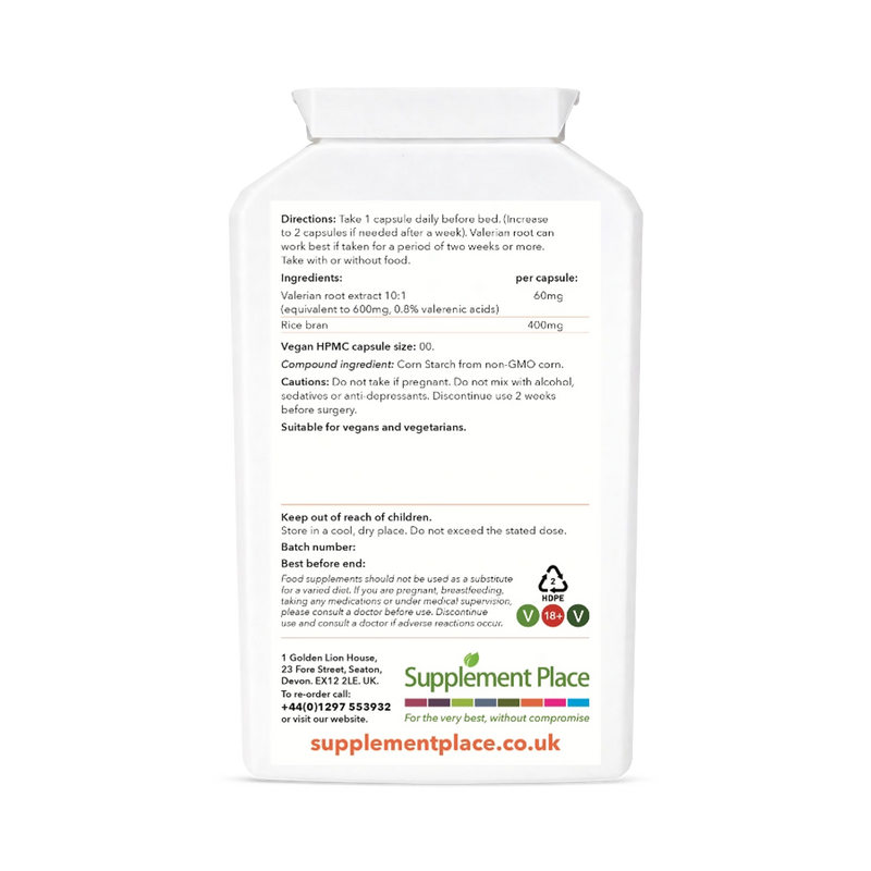 Supplement Place valerian root capsules 600mg 120 count, imported from the UK