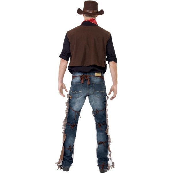 Smiffys cowboy costume brown with waistcoat chaps scarf hat, UK version