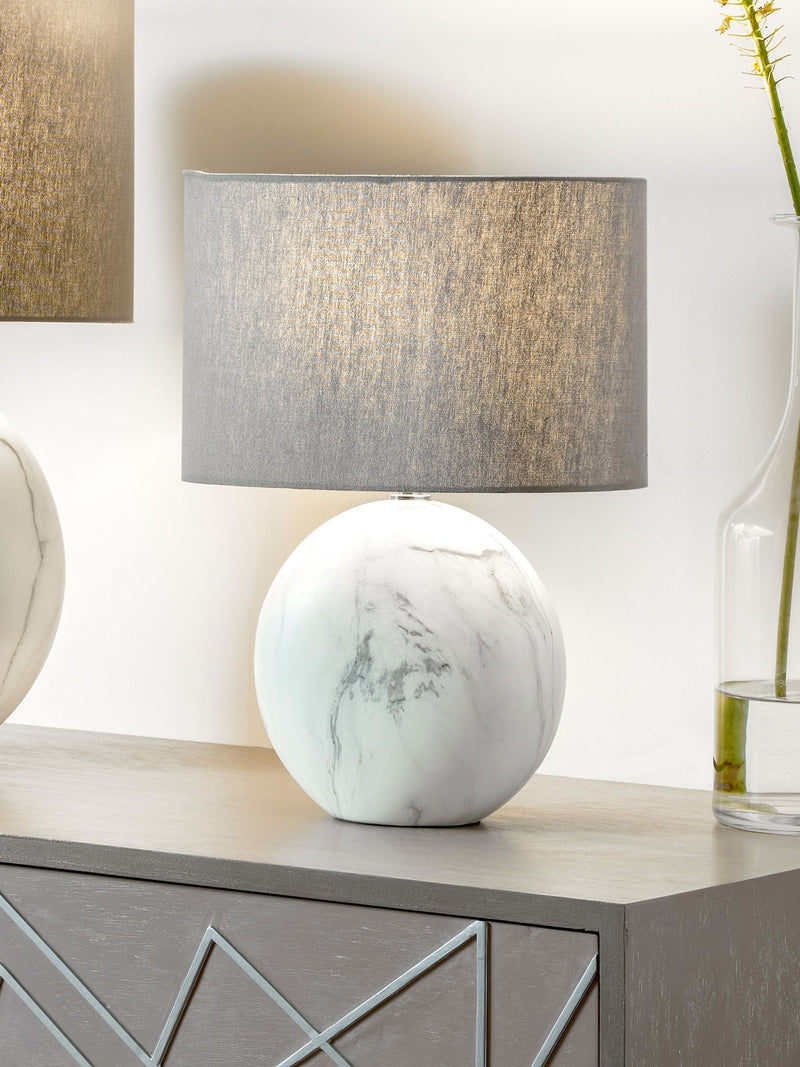 Pacific White Crestola ceramic table lamp marble effect grey shade, UK version