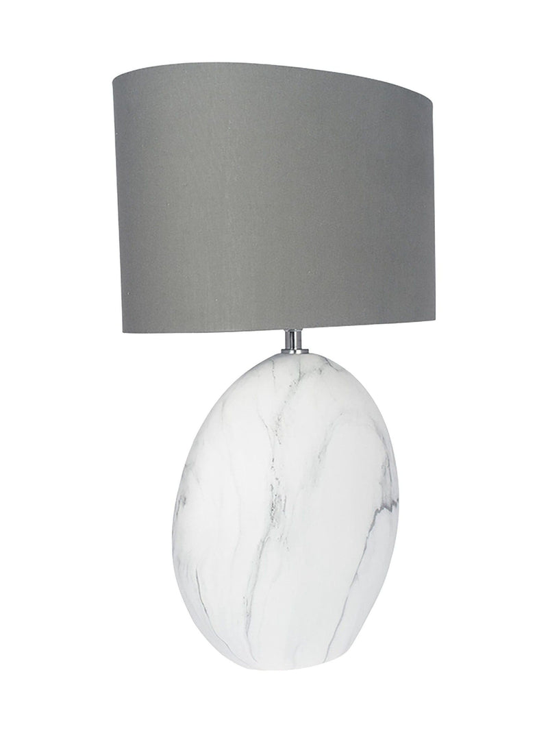 Pacific White Crestola ceramic table lamp marble effect grey shade, UK version