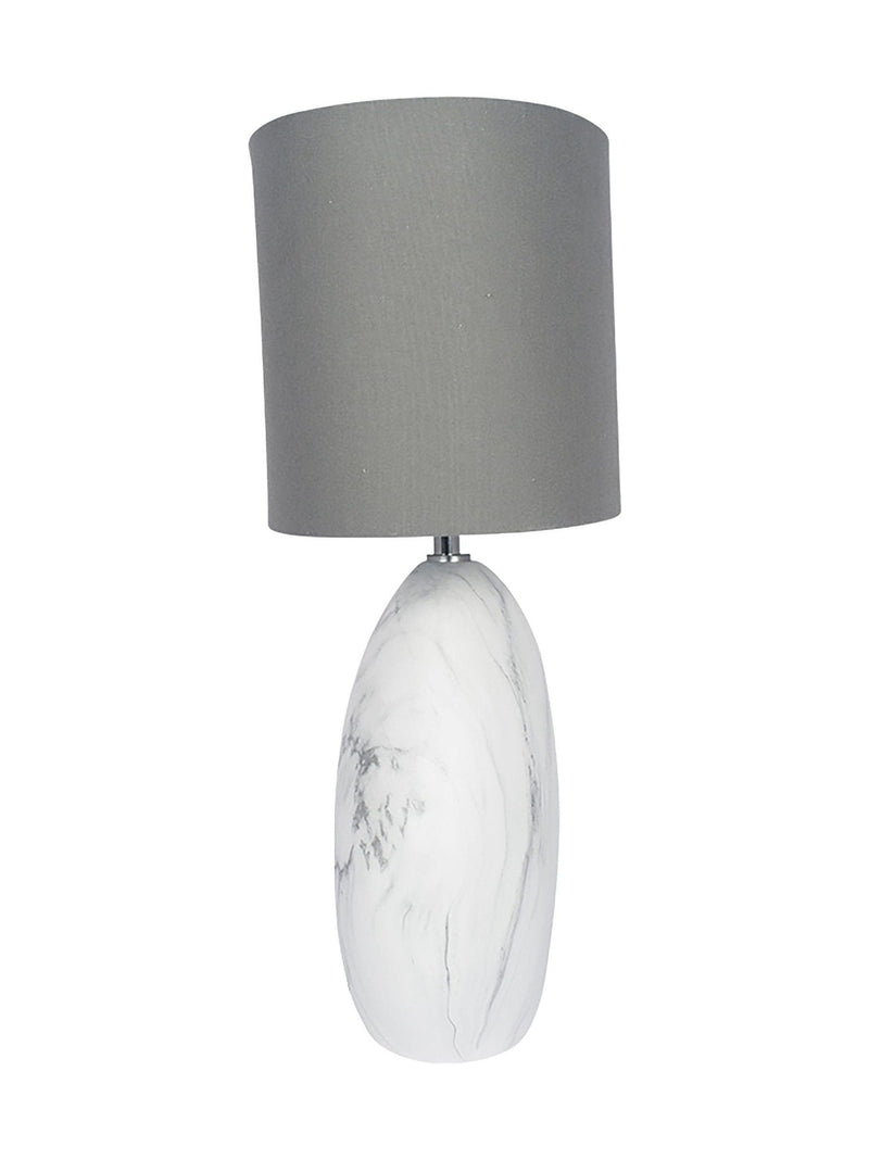 Pacific White Crestola ceramic table lamp marble effect grey shade, UK version