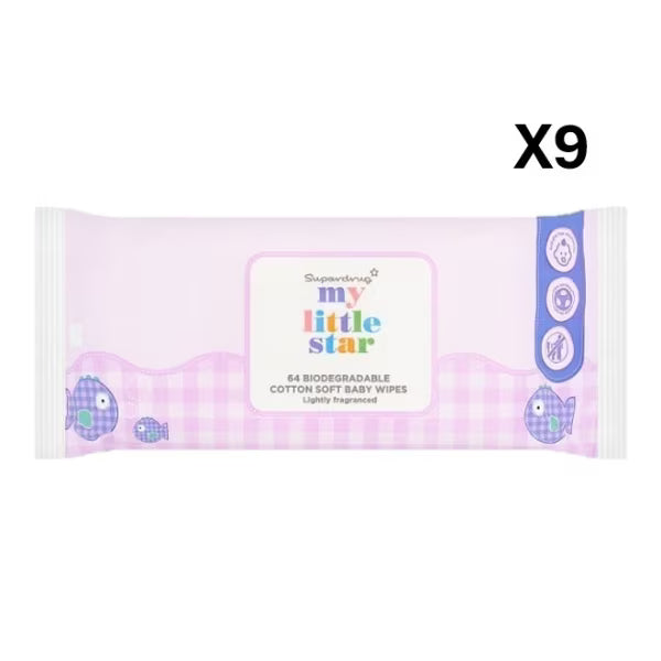 Superdrug My Little Star baby wipes 64 count x9 (British brand)