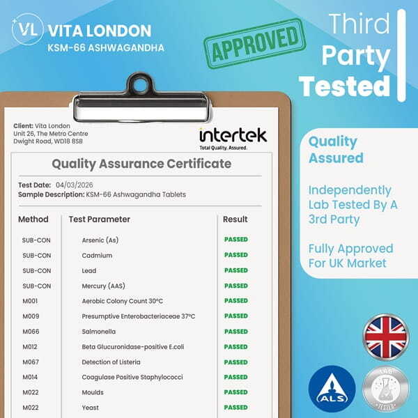 Vita London Ashwagandha KSM-66 high strength supplement 120 tablets (British brand)