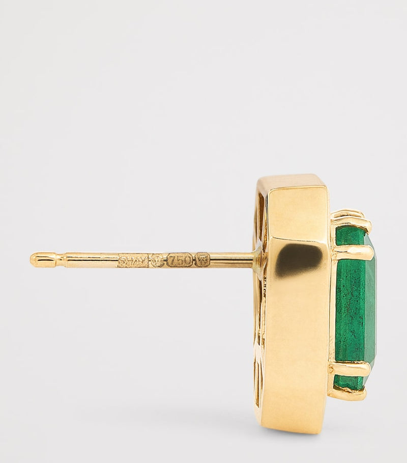 SHAY yellow gold emerald diamond halo earrings, imported from the UK