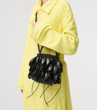 LOEWE Leather Shell Bucket Bag with woven texture, imported from the UK