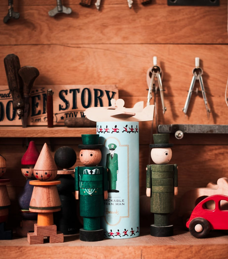 Harrods Stackable Green Man handmade wooden toy, imported from the UK