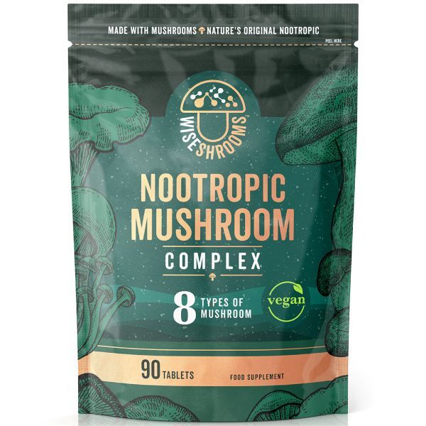 Wiseshrooms nootropic mushroom complex 90 vegan capsules, imported from the UK