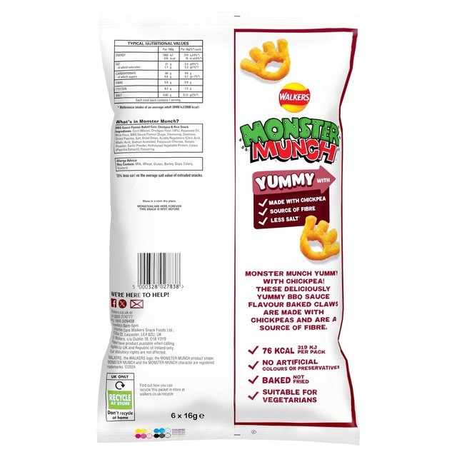 Walkers Monster Munch BBQ Sauce Multipack Chickpea Crisps 6 x 16g GOODS M&S