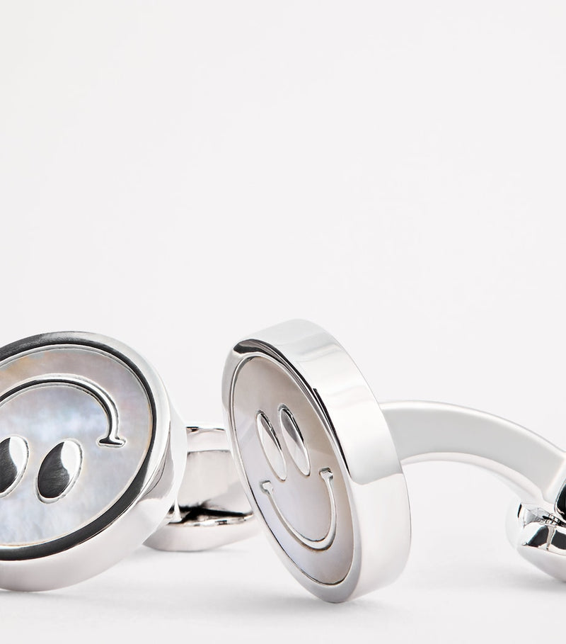 Babette Wasserman rhodium-plated smiley face cufflinks 1.5cm - British product