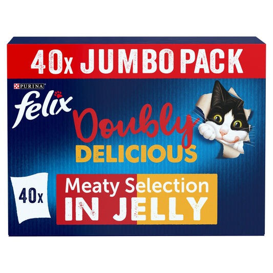 Felix As Good As It Looks Doubly Delicious Meat Selection in Jelly Wet Cat Food 40x100g GOODS Sainsburys   