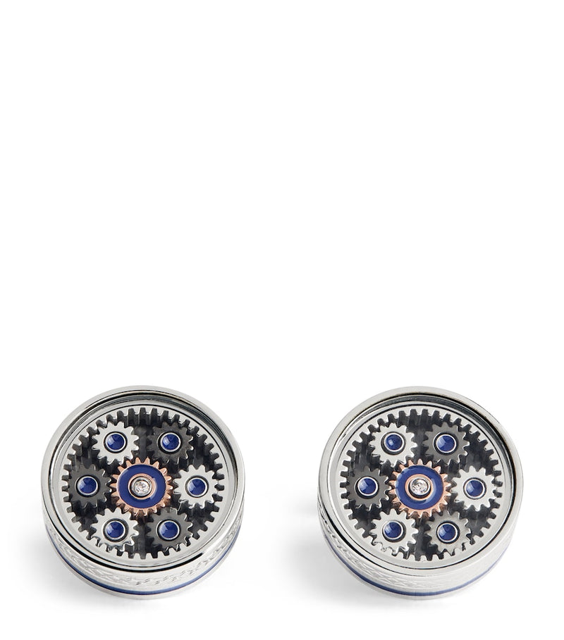 Tateossian Septa Gear cufflinks palladium-plated brass, UK version