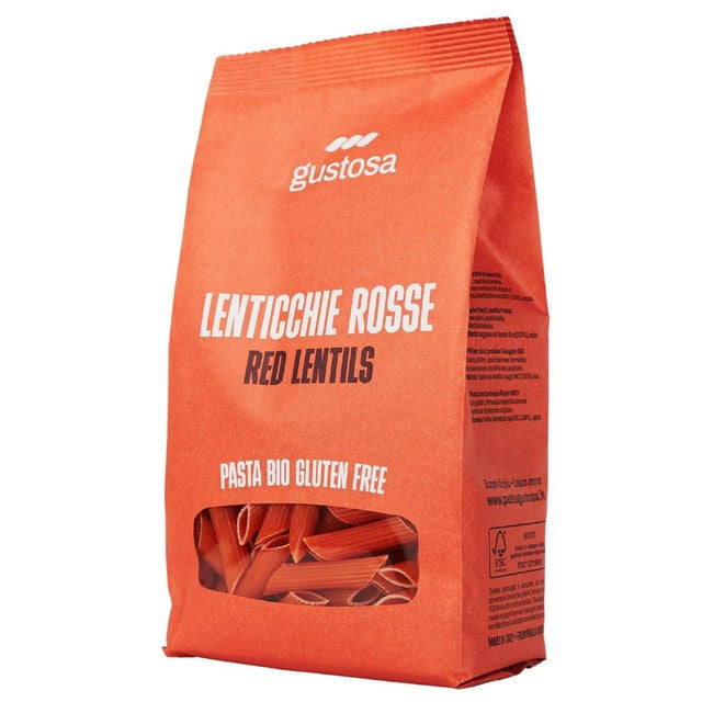 Gustosa organic red lentil penne rigate pasta, imported from the UK