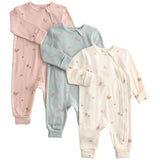 M&S girls cotton-rich woodland print sleepsuits ivory 3-6 months, imported from the UK