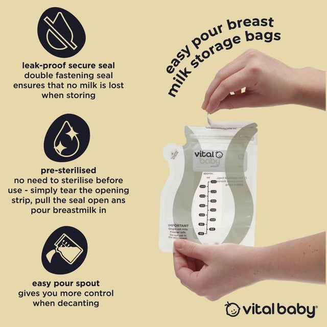 Vital Baby easy pour breast milk storage bags 30 pack (British brand)