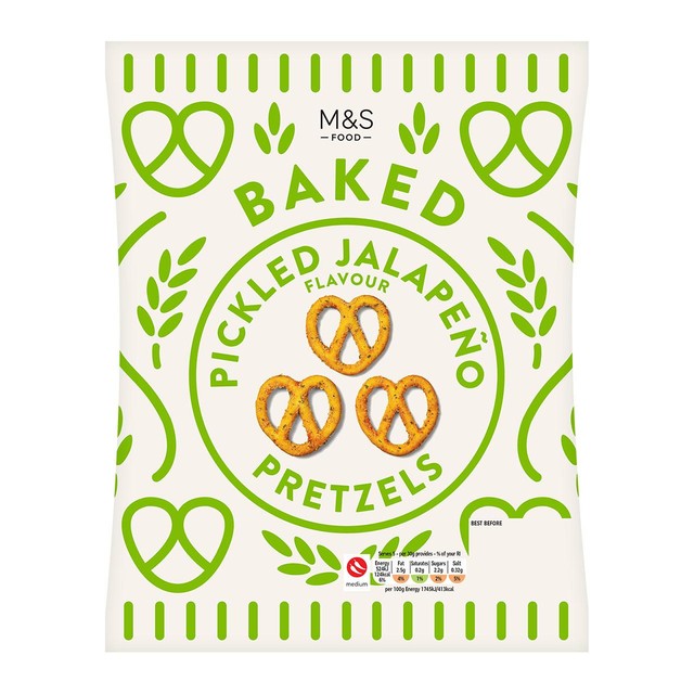 M&S pickled jalapeno flavour pretzels 150g, imported from the UK
