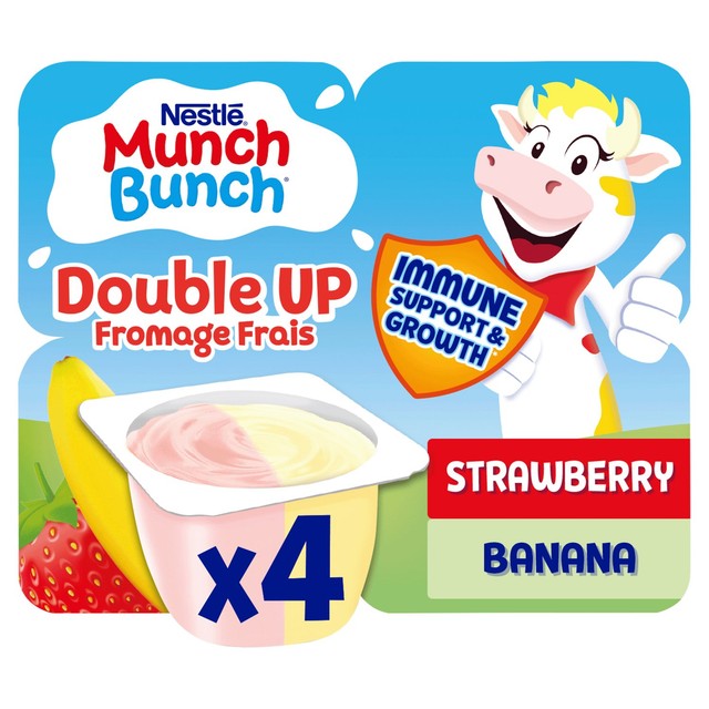 Munch Bunch fromage frais strawberry and banana 4 x 85g, imported from the UK