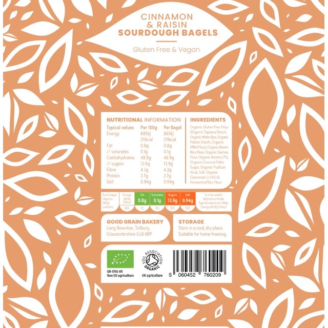 Good Grain Cinnamon & Raisin Bagels 4 x 125g, UK version