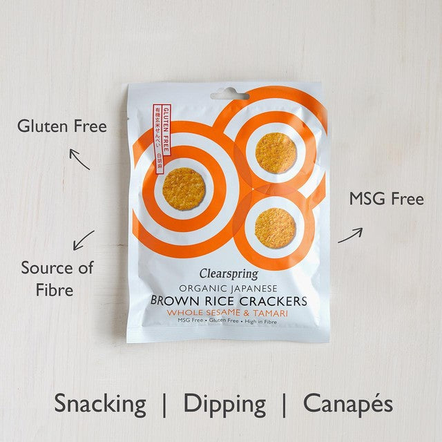Clearspring Brown Rice Crackers Whole Sesame & Tamari 40g - British product