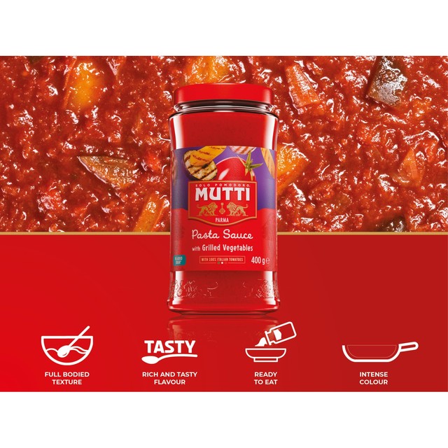 Mutti tomato and grilled vegetable pasta sauce no added sugar 400g, imported from the UK