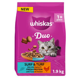 M&S Whiskas 1+ Adult Complete Dry Duo Cat Food Surf & Turf 1.9kg- Buy online at McGrocer