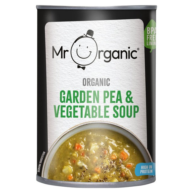 Mr Organic Garden Pea and Vegetable Soup 400g, imported from the UK