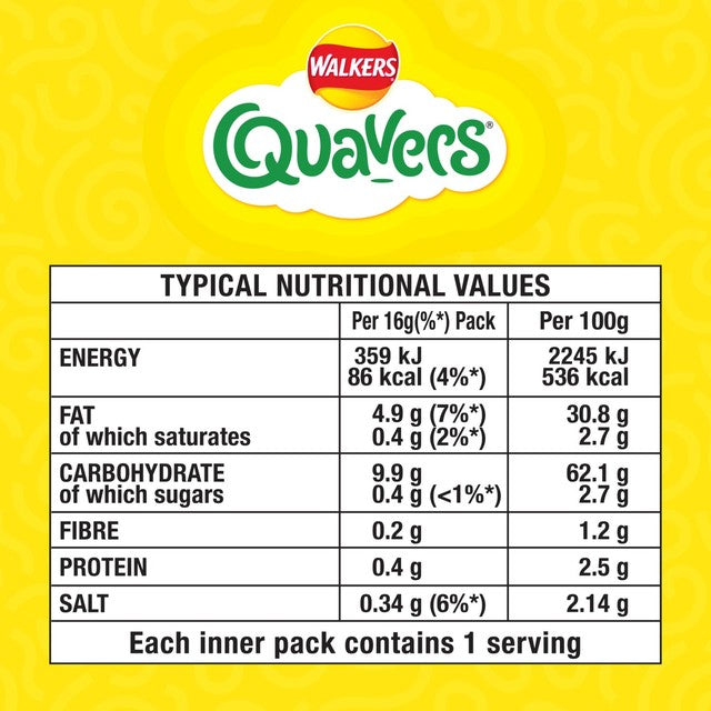 Walkers Quavers cheese flavour potato snacks multipack 20 x 16g (British brand)
