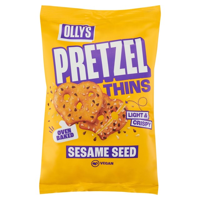 Olly's Olives Pretzel Thins Multi-Seed Sesame 140g, imported from the UK