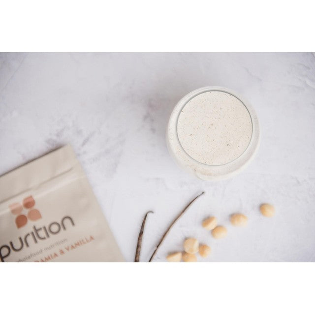 Purition Macadamia & Vanilla wholefood nutrition powder 250g, imported from the UK