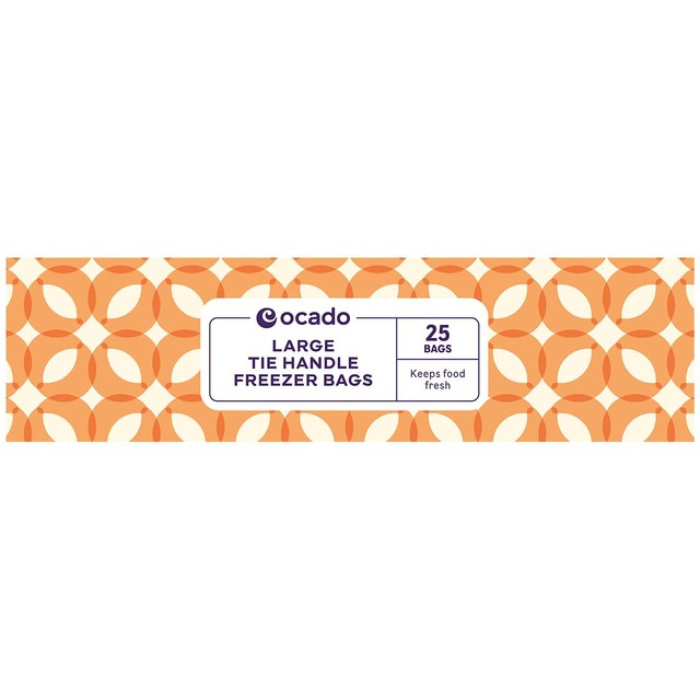 Ocado large tie handle freezer bags, imported from the UK