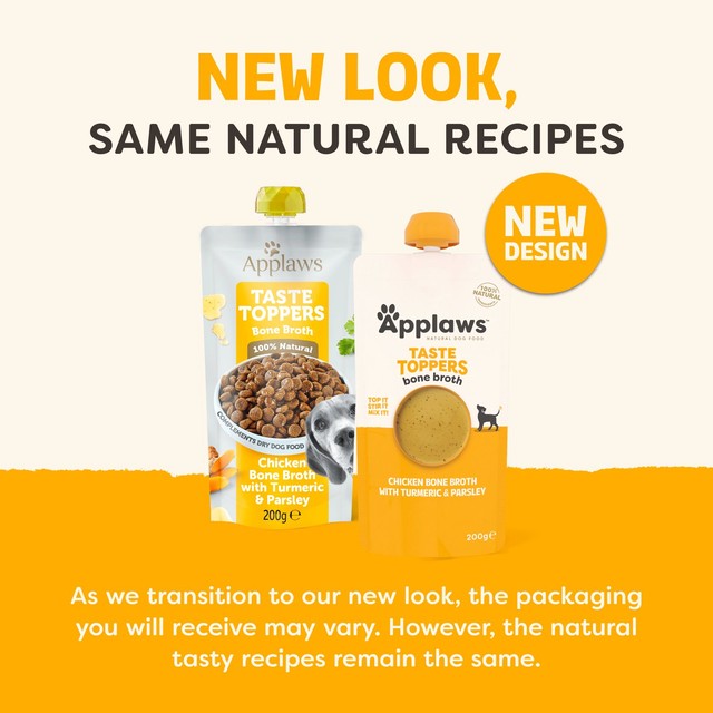 Applaws chicken bone broth dog topper with turmeric and parsley - British product