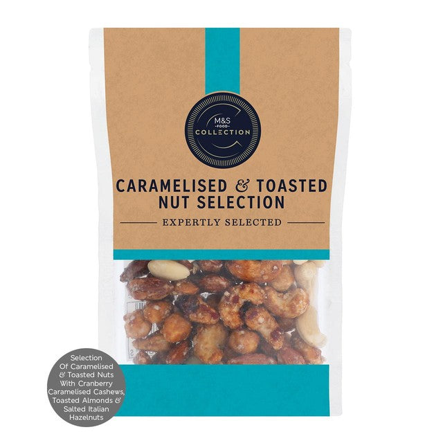 M&S caramelised nut selection bag almonds cashews hazelnuts - British product